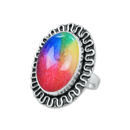 Rainbow Quartz Rings 🌈 Handmade & Silver-Plated, Colored Semiprecious Gemstone (US Sizes 6–10)