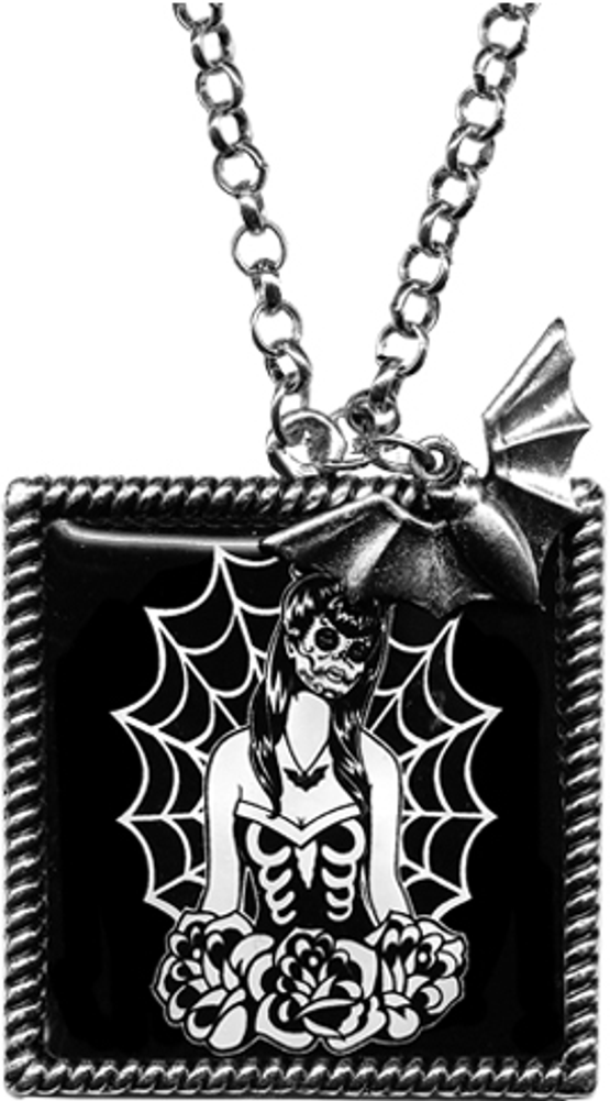 Sourpuss Necklace 🦇 Black Spiderweb with Bat Dangle Charm