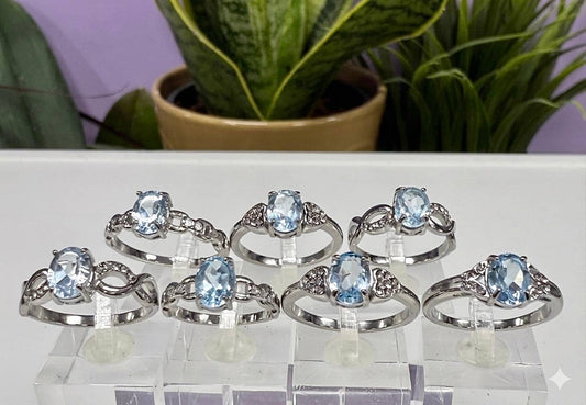 Faceted London Blue Topaz Stainless Steel Rings