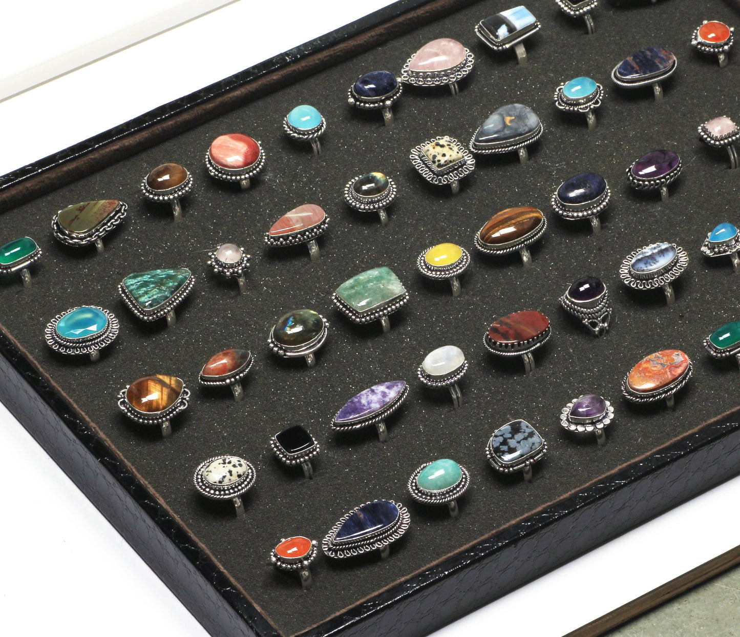 Assorted Semiprecious Stone Rings ☆ Silver Plated, Mixed Sizes, Assorted Designs