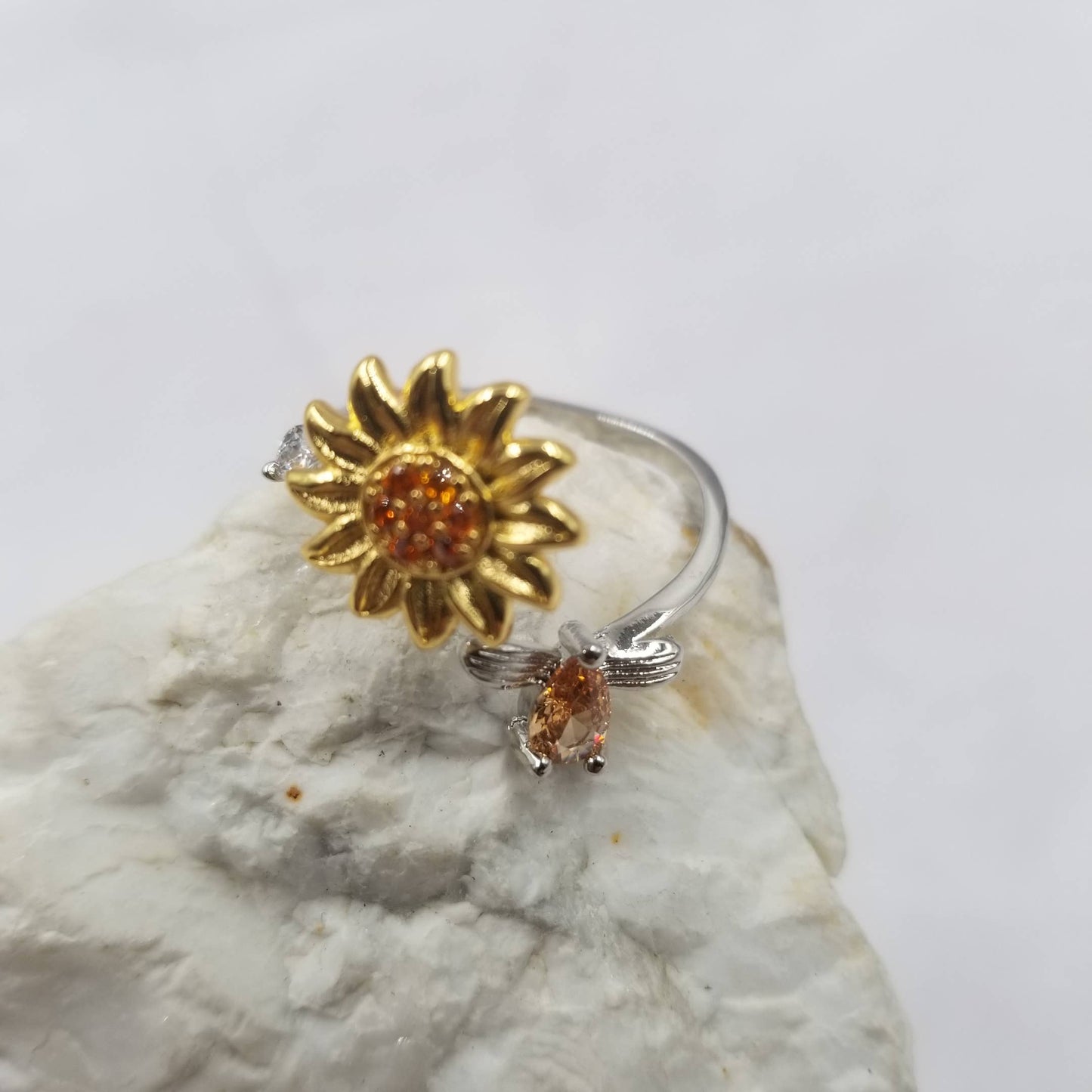 Swarovski Crystal Sunflower Anxiety Ring - Adjustable