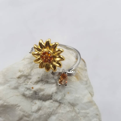 Swarovski Crystal Sunflower Anxiety Ring - Adjustable