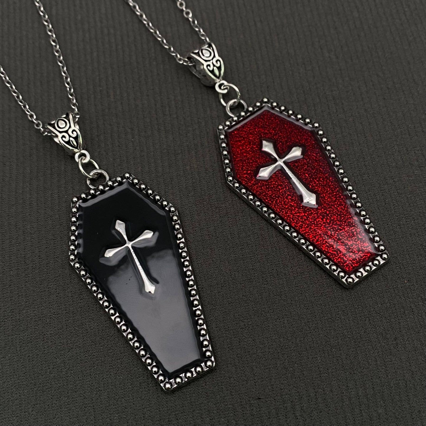 Gothic Enamel Coffin Charm Necklace