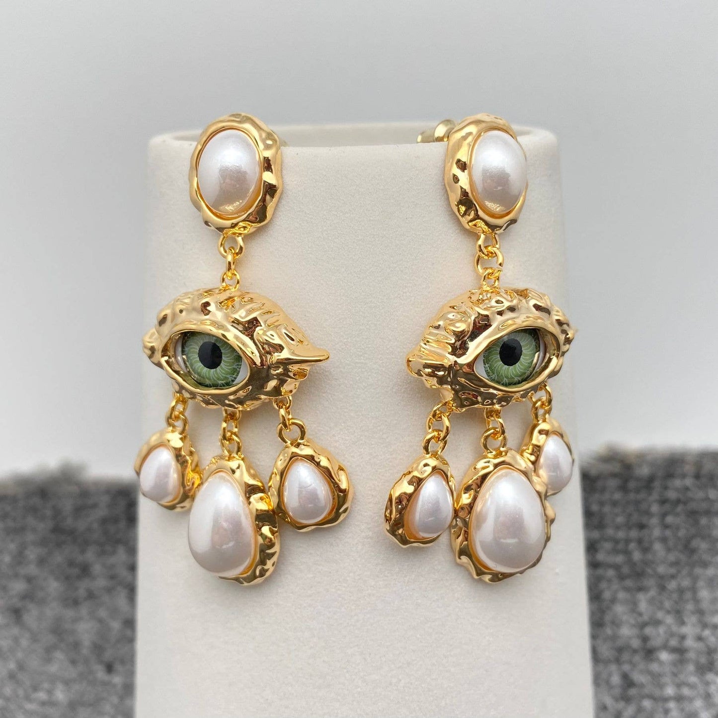 Temperament Evil Eye & Pearl Charm Dangle Earrings