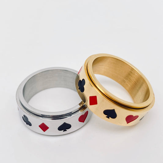Poker Pattern ♤♡◇♧ Stainless Steel Rotatable Fidget Ring