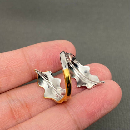 Two Tone Leaf 18K Gold Plated Stainless Steel Ring