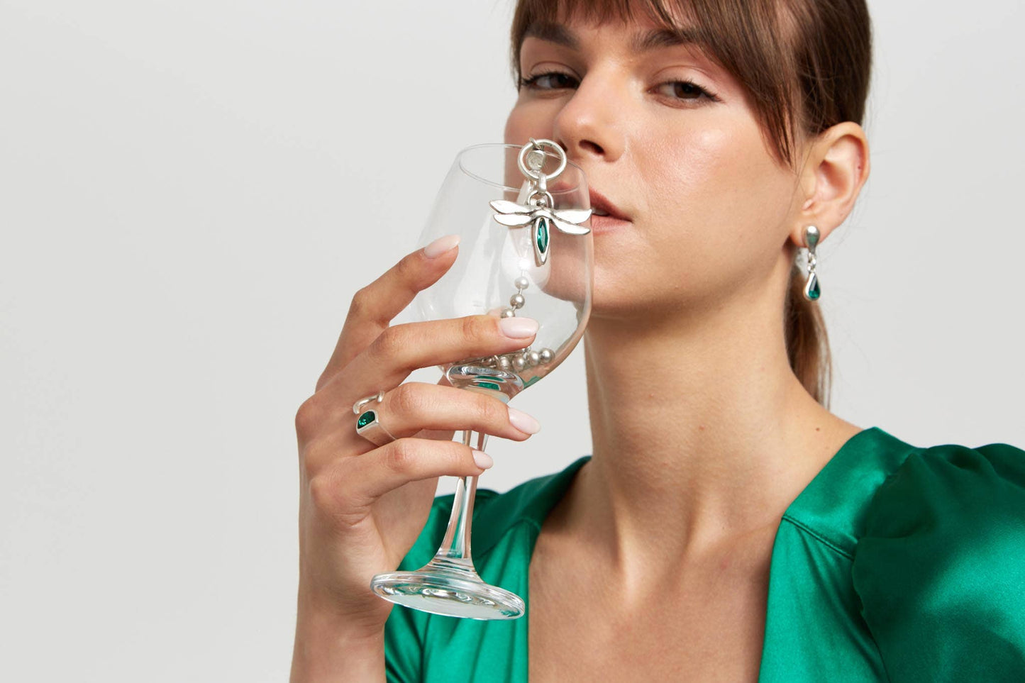 Handmade Green Moon Swarovski Crystal 945 Silver Plate Ring