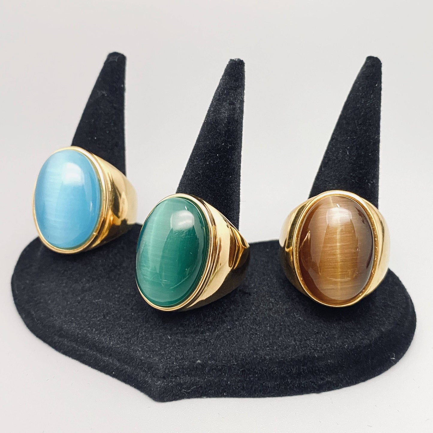Gemstone Signet Ring☆ 18k Gold Plate Stainless Steel ☆ Tiger Eye ☆ Malachite