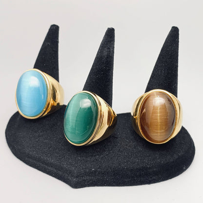 Gemstone Signet Ring☆ 18k Gold Plate Stainless Steel ☆ Tiger Eye ☆ Malachite