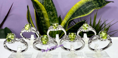 Natural Peridot Stainless Steel Rings (316) 5x7mm