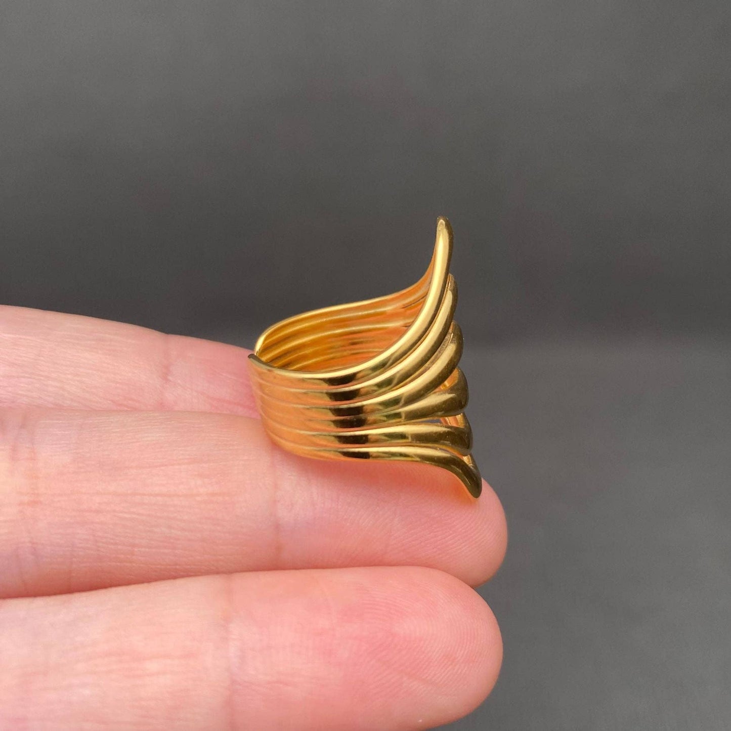 Two-tone Hollow 18K Gold Plated Stainless Steel Ring
