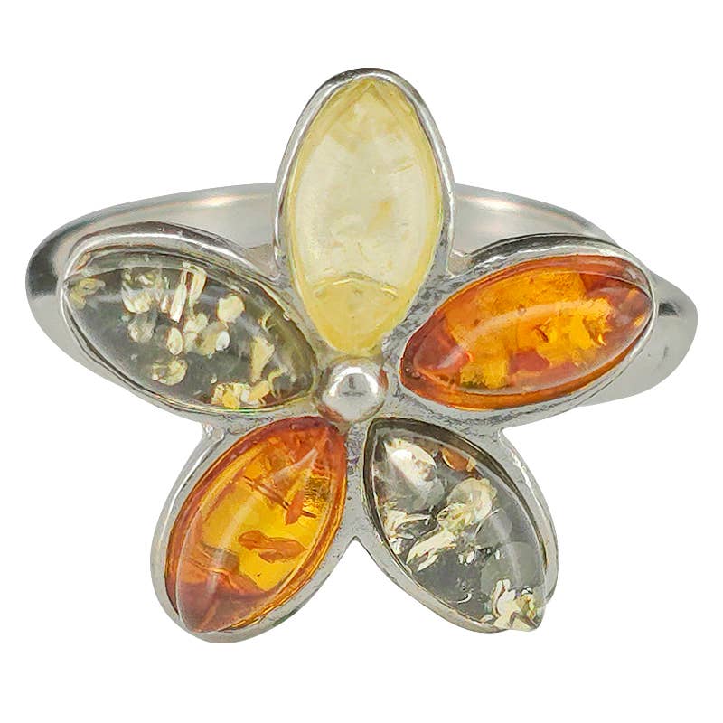 Multicolor Amber Flower Adjustable Ring