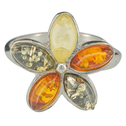 Multicolor Amber Flower Adjustable Ring