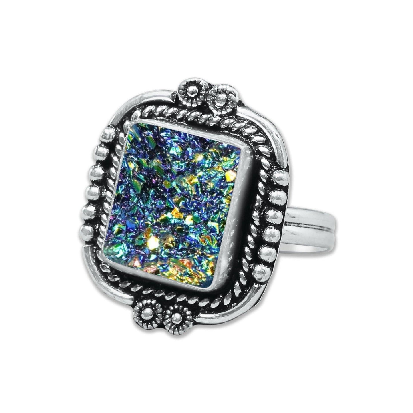 Titanium Druzy Rings – Handmade & Silver-Plated ☆ Sizes 6-10
