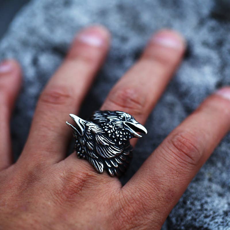 Double Raven Head Ring