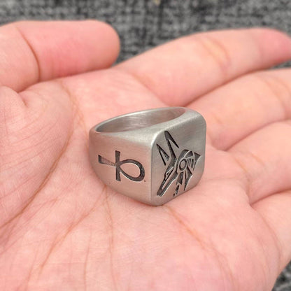 Egyptian Anubis & Horus Signet Stainless Steel Ring
