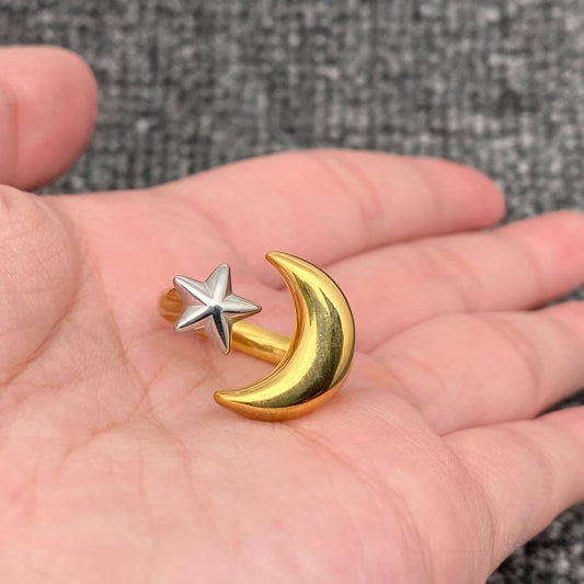Two-Tone ⭐️ Star & Moon Ring🌙 18K Gold Plate Adjustable Ring