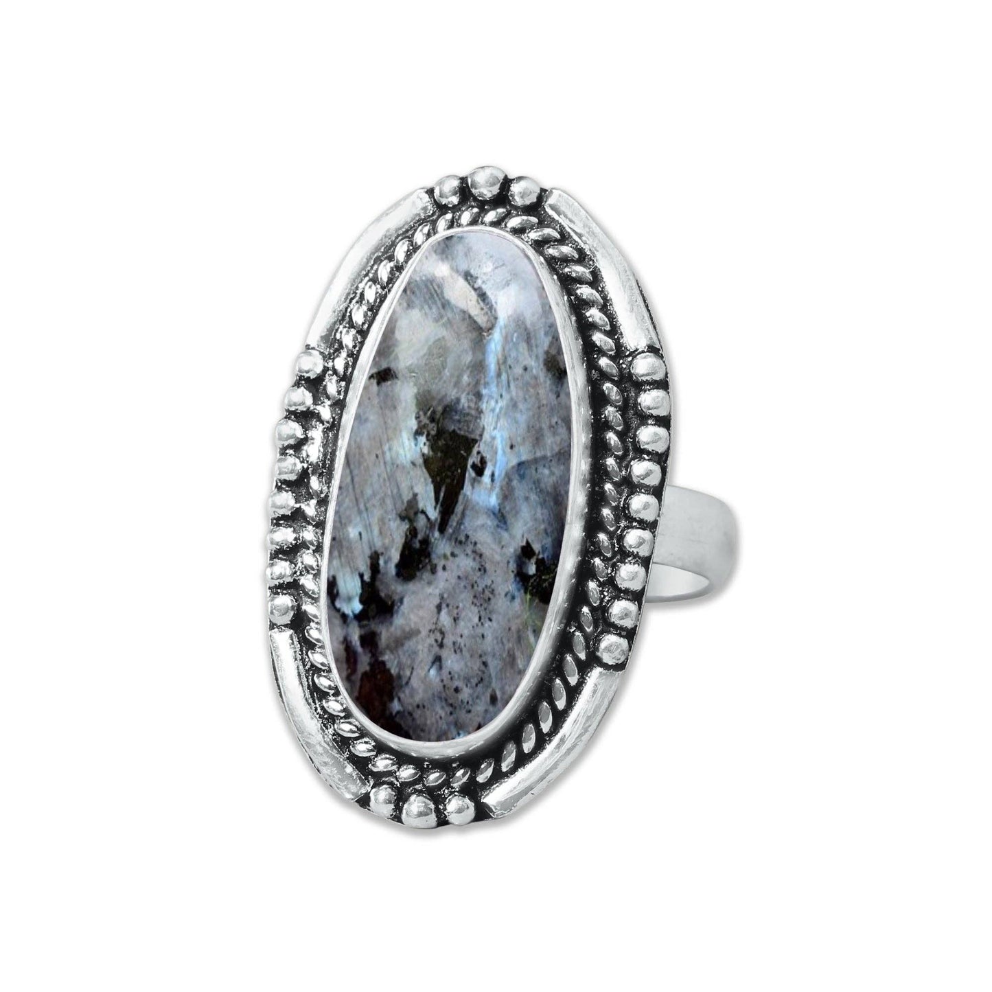 Larvikite Rings ☆ Norwegian Moonstone ☆ Handmade, Silver-Plated