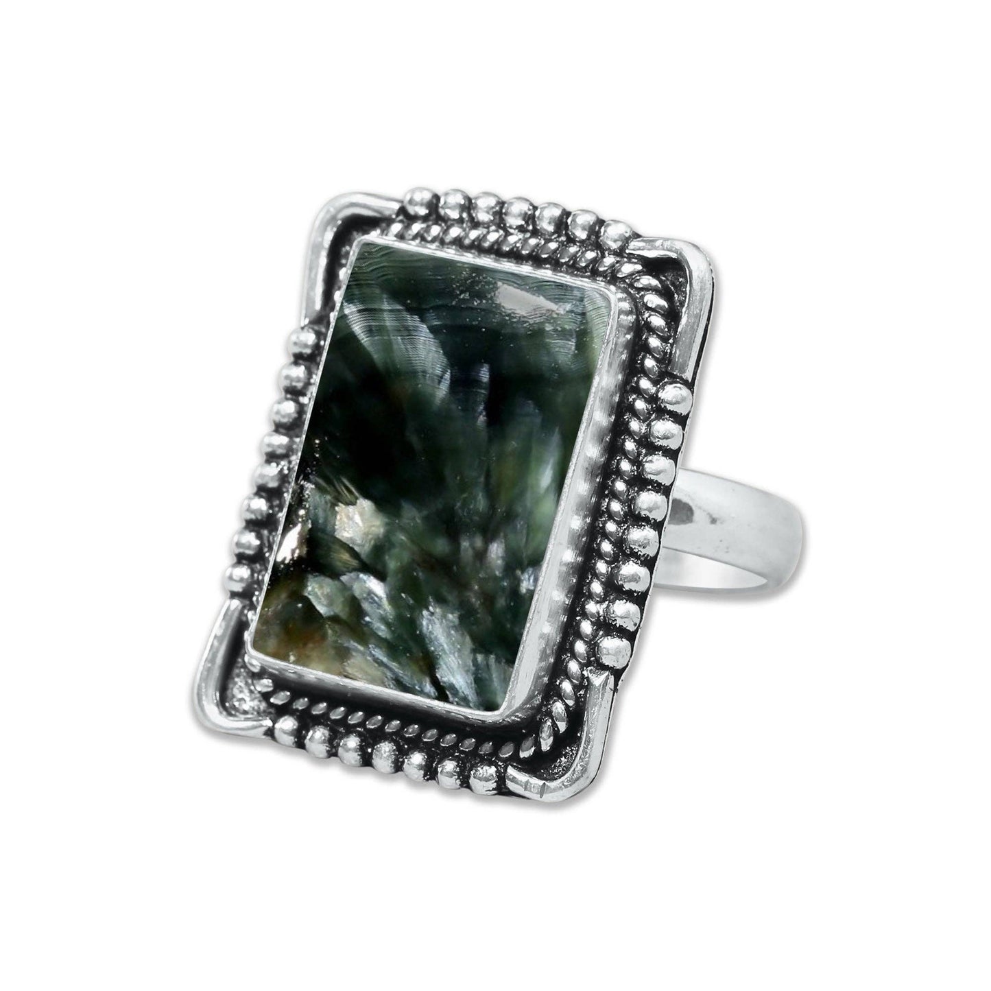 Seraphinite Rings – Handmade, Silver-Plated ☆ Angelic Green Gemstone
