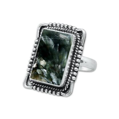 Seraphinite Rings – Handmade, Silver-Plated ☆ Angelic Green Gemstone