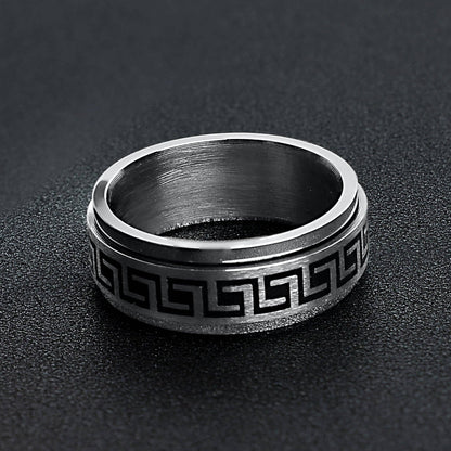 Black Greek Key Spinner ☆ Stainless Steel Ring