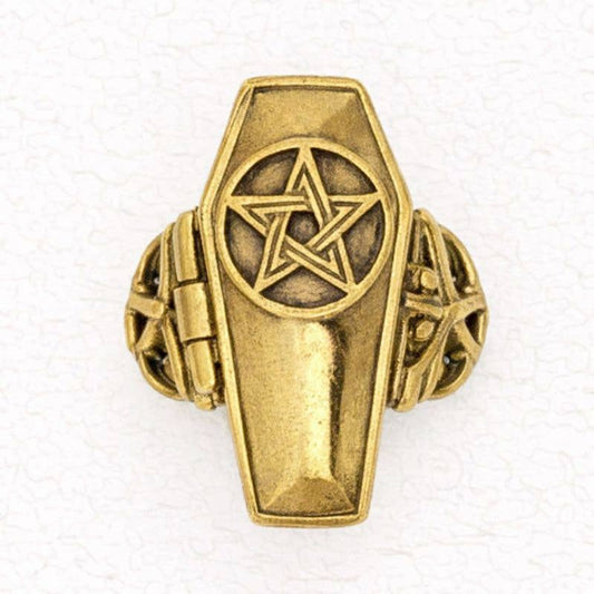 Bronze Poison Ring ☆ Pentacle on Coffin