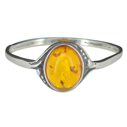 Cognac Amber Sterling Silver Oval Ring