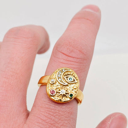 Colorful Cubic Zirconia Star Moon Eye Ring