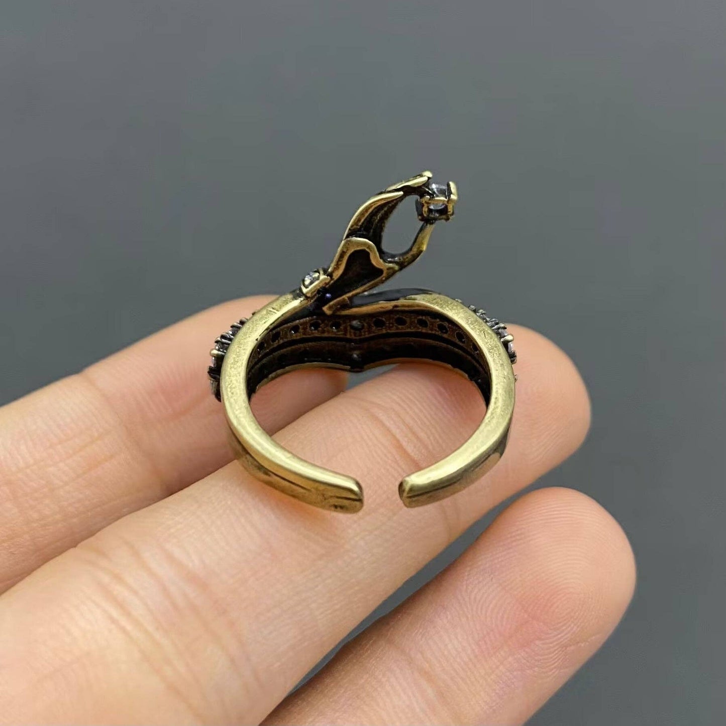 Vintage Rhinestone The Hand of The Goddess Bronze Ring