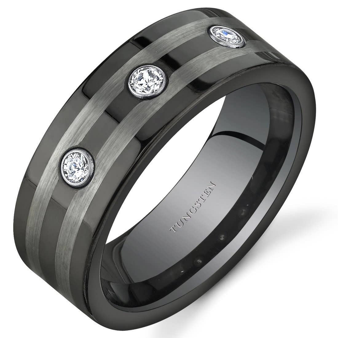 3 Stone 8mm Mens Premium Tungsten Band Size 11.5