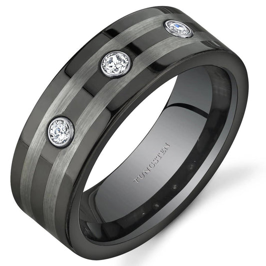 3 Stone 8mm Mens Premium Tungsten Band Size 11.5