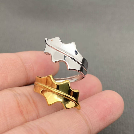 Two Tone Leaf 18K Gold Plated Stainless Steel Ring