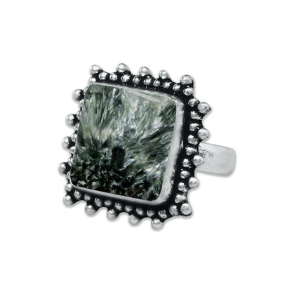 Seraphinite Rings – Handmade, Silver-Plated ☆ Angelic Green Gemstone