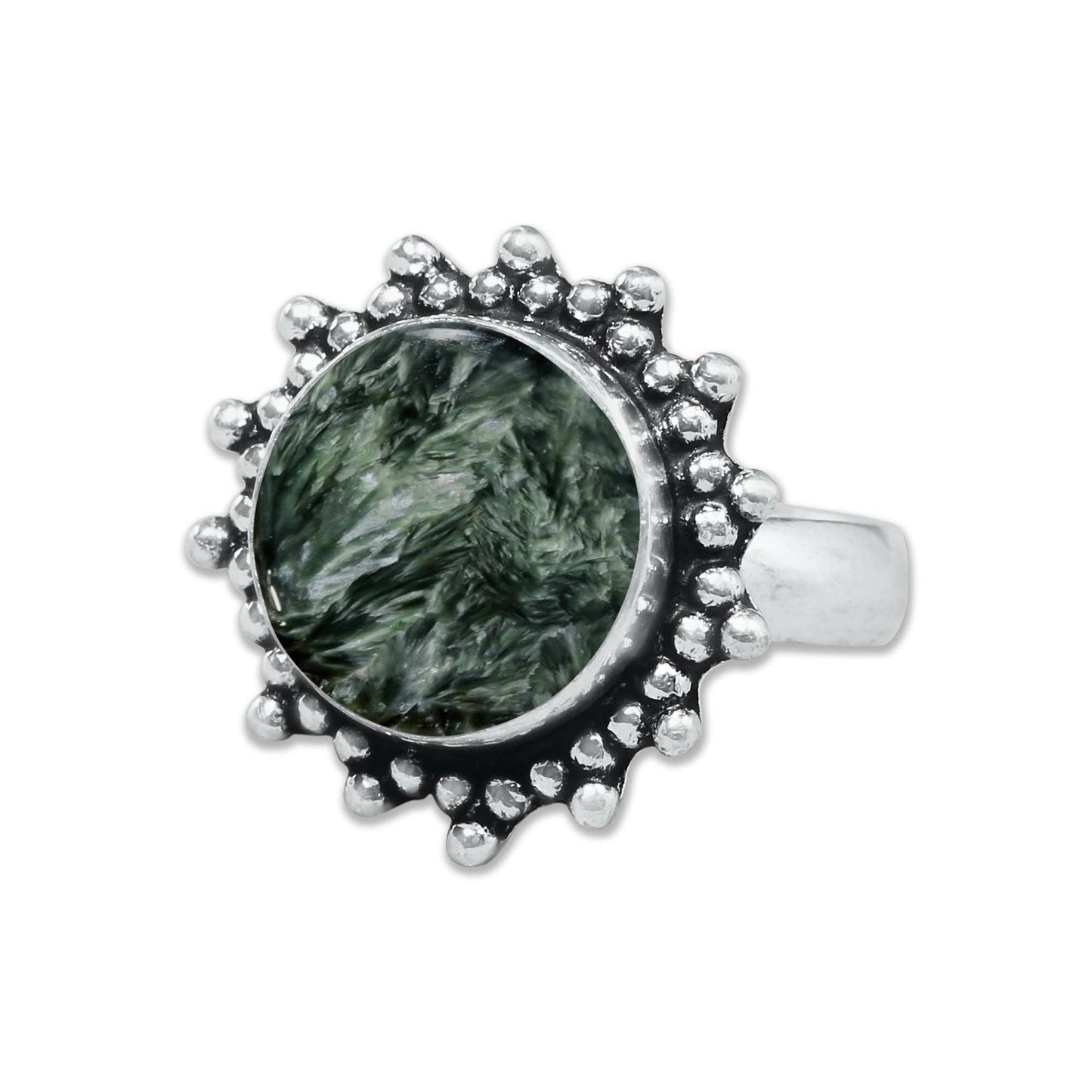 Seraphinite Rings – Handmade, Silver-Plated ☆ Angelic Green Gemstone