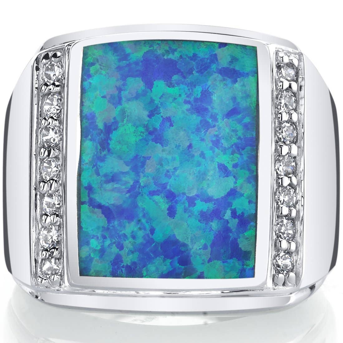 Men's Created Blue Opal Sterling Silver Ring Size 13
