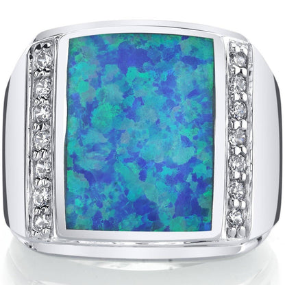 Men's Created Blue Opal Sterling Silver Ring Size 13