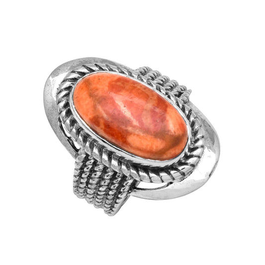 925 Sterling Silver Orange Mohave Turquoise Textured Ring