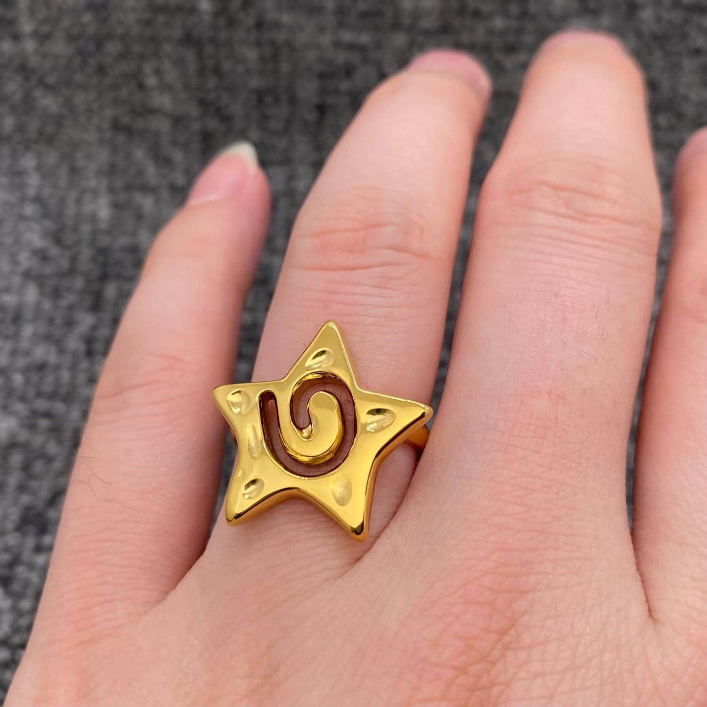 Hollow Vortex Star 18K Gold Plated S.Steel Ring