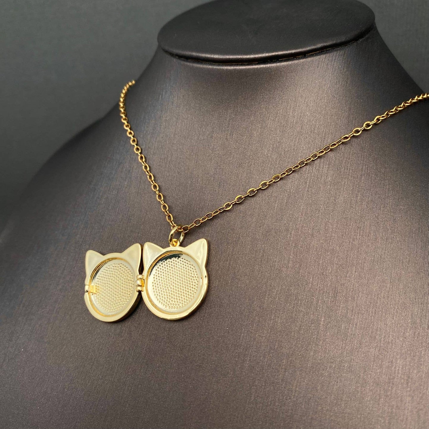 Cat Locket Charm Necklace