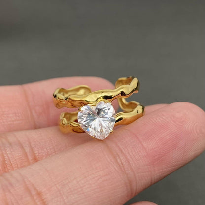 Zirconia Inlaid Irregular Geometry 18K Gold Plated Stainless Steel Ring