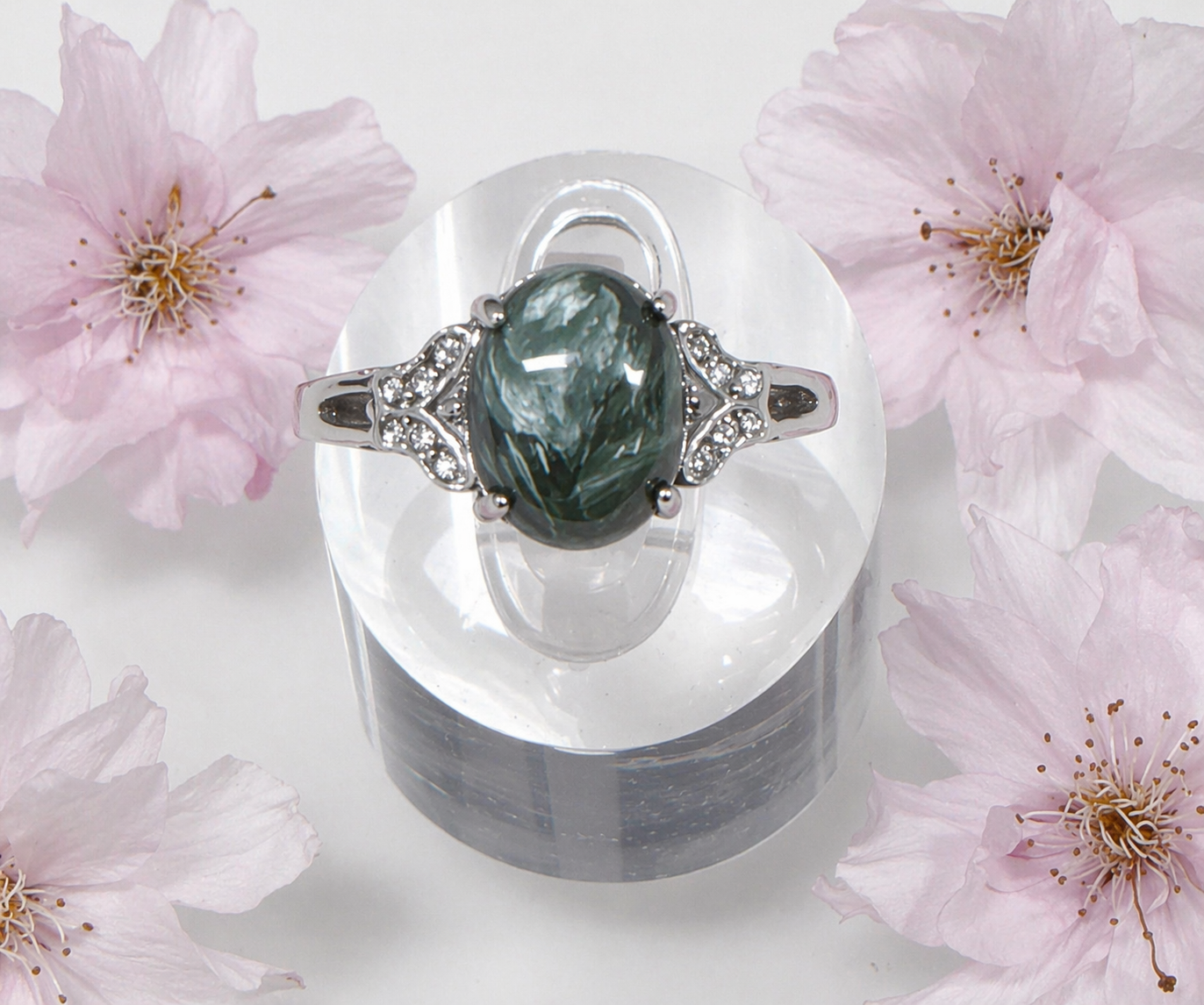 Natural Seraphinite Stainless Steel Ring