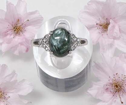 Natural Seraphinite Stainless Steel Ring