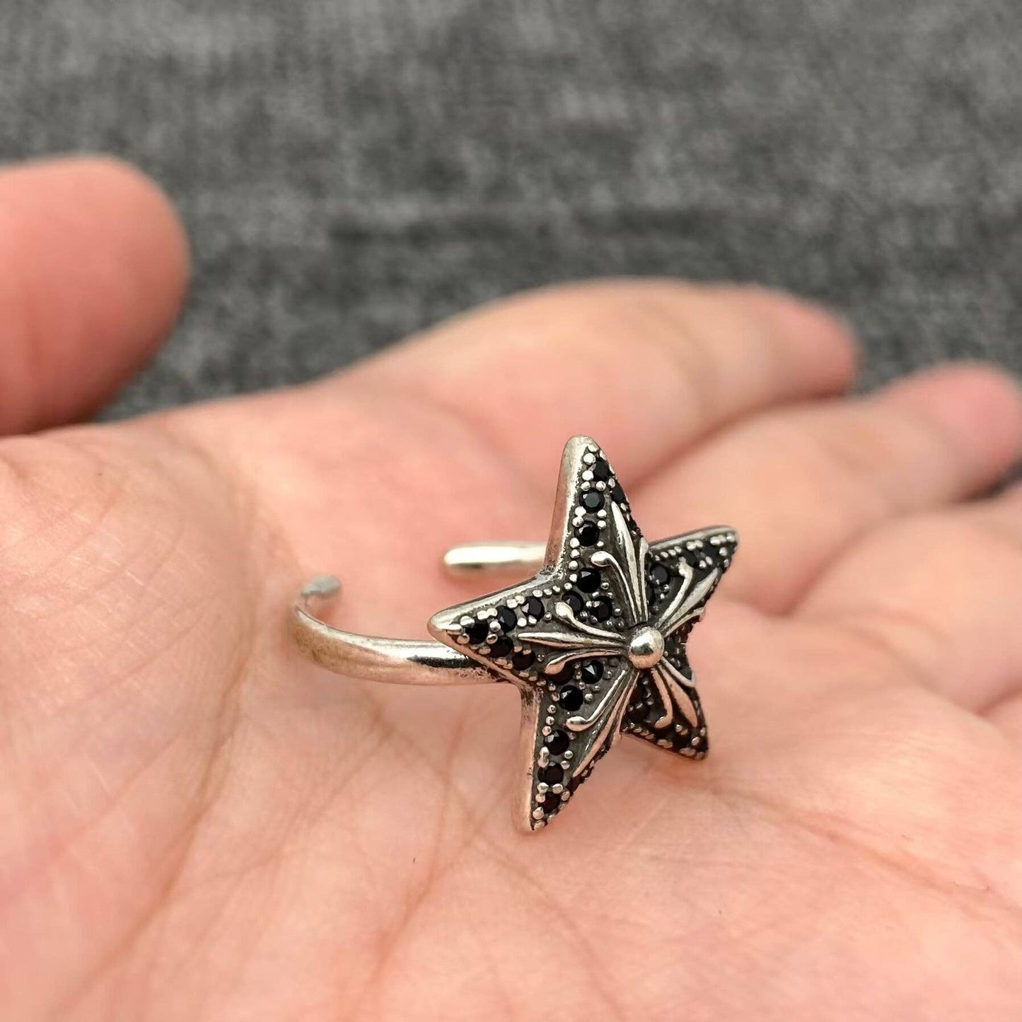 Vintage Style Rhinestone Star Adjustable Ring
