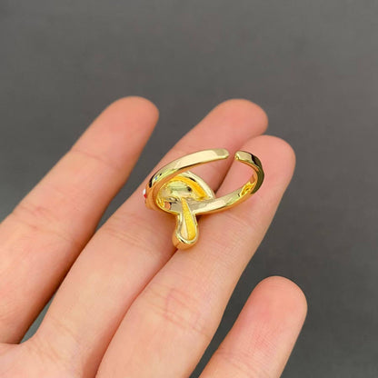 Red Enamel Mushroom Gold Plated Adjustable Ring
