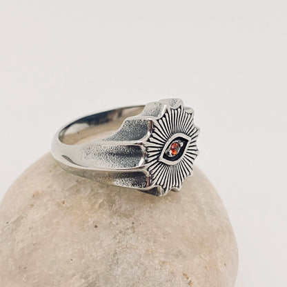 Stainless Steel Red Rhinestone Devil's Eye Ring