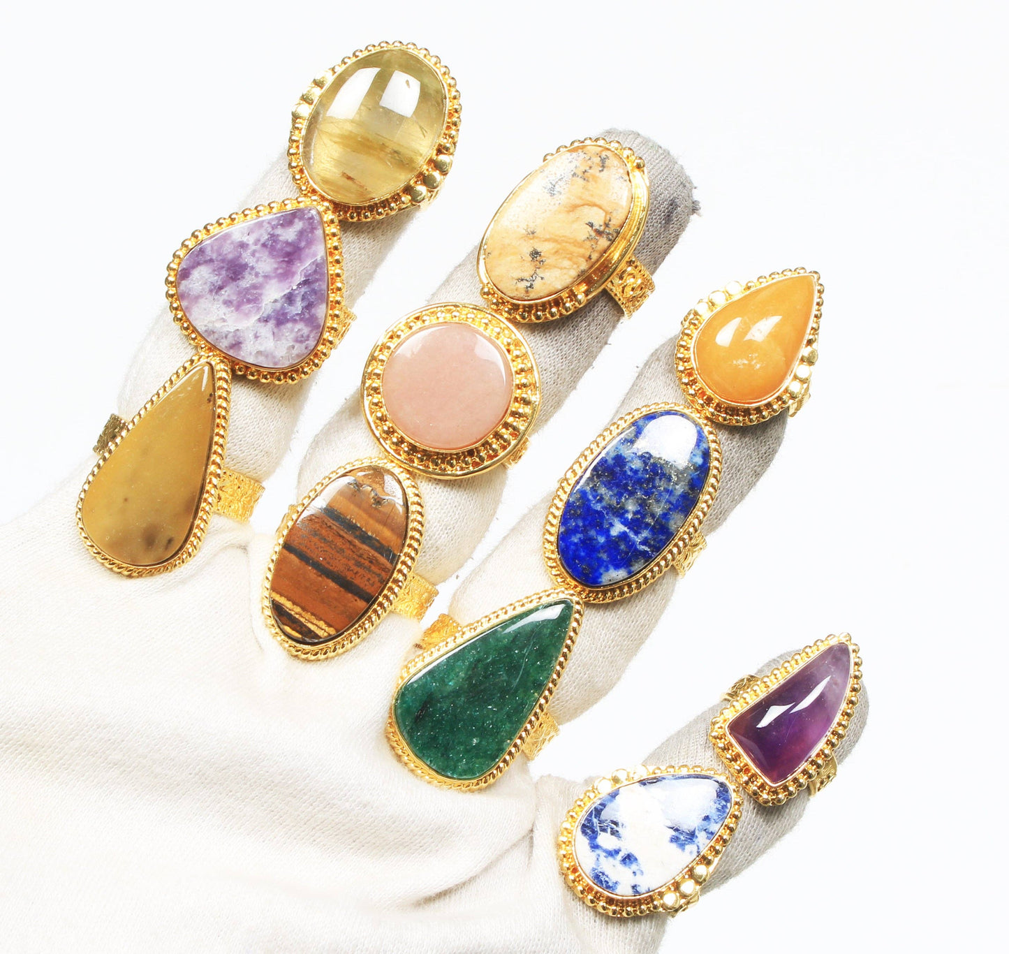 Semi-Precious Gemstone Rings ☆ Gold Overlay, Assorted Designs & Stones