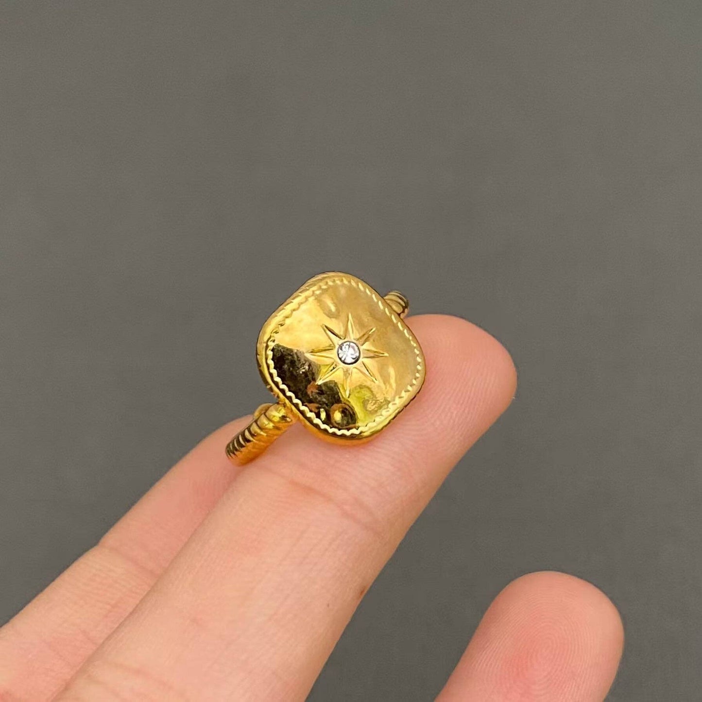 Cubic Zirconia Star 18K Gold Plated Stainless Steel Ring