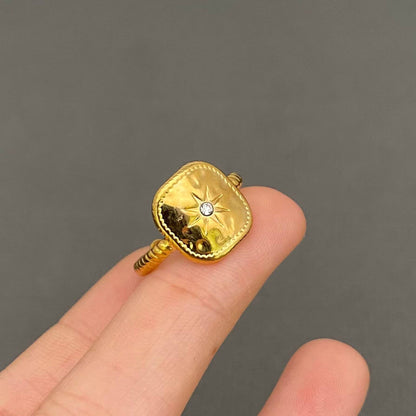 Cubic Zirconia Star 18K Gold Plated Stainless Steel Ring