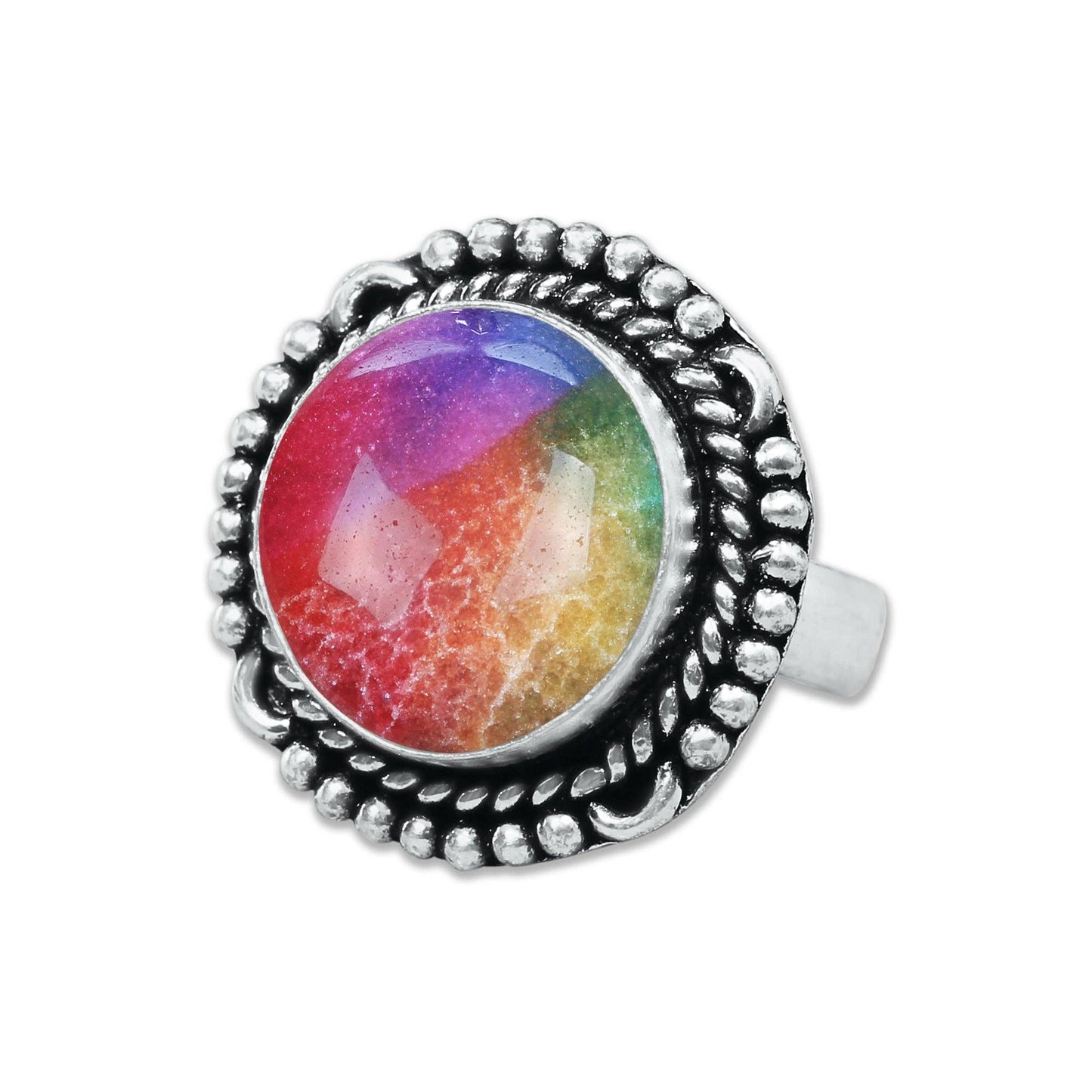 Rainbow Quartz Rings 🌈 Handmade & Silver-Plated, Colored Semiprecious Gemstone (US Sizes 6–10)