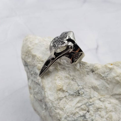Norse Runes Raven Skull Ring